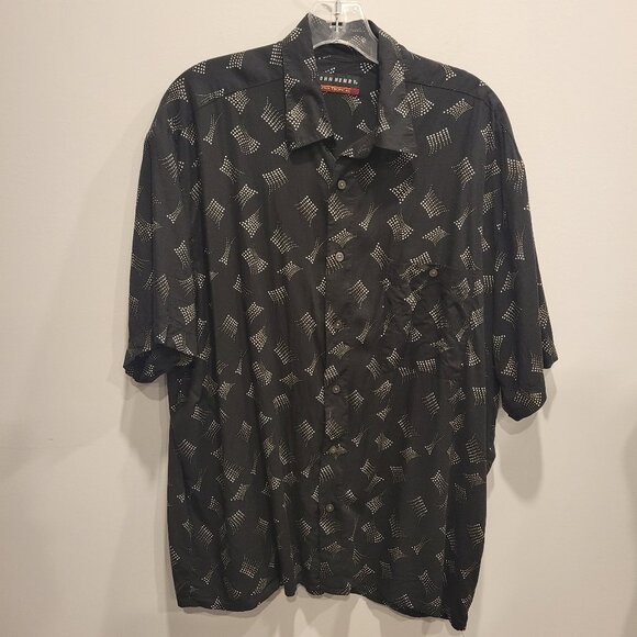 John Henry Short Sleeve Shirt Rayon Men's Size Large Work Casual Golf Black - Picture 1 of 5